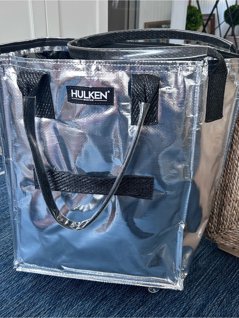 HULKEN Silver Reflective Tote with Black Handles. M size